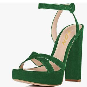 YDN Green Dress Peep Toe Chunky High Heel Platform Sandals Ankle Straps Pumps